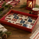 Red Christmas Patchwork Tray with Vintage Truck, Barn and Snowflakes - MintiHome