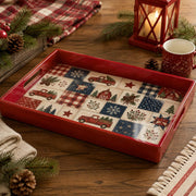 Red Christmas Patchwork Tray with Vintage Truck, Barn and Snowflakes - MintiHome