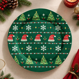 Christmas Decorative Charger Plate – Santa Hat Pine Tree full-print plastic serving tray shown in a product view.