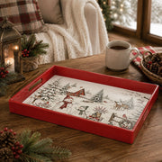 Christmas Snowy Village Serving Tray - Red Winter Scene - MintiHome