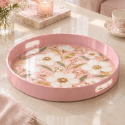 Valentine's Day Plastic Serving Tray – Blush Blossom Garden plastic serving tray shown in a round product view.