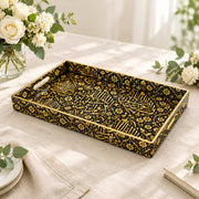 Ramadan Decorative Plastic Serving Tray – Midnight Gold Calligraphy full-print plastic serving tray shown in a product view.