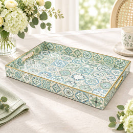 Daily Decorative Plastic Serving Tray – Sage Blue Tile Medallion - MintiHome