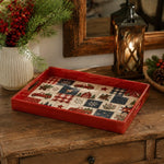 Red Christmas Patchwork Tray with Vintage Truck, Barn and Snowflakes - MintiHome