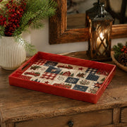 Red Christmas Patchwork Tray with Vintage Truck, Barn and Snowflakes - MintiHome