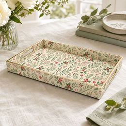 Christmas Holly & Floral Plastic Tray – Festive Serving Platter - MintiHome