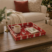 Christmas Decorative Plastic Serving Tray – Snowy Tree Red Stripe - MintiHome