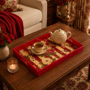Red Plaid Peony Floral Plastic Serving Tray – Vintage Folk - MintiHome