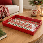 Christmas Decorative Serving Tray – Banded Reindeer Stripe plastic serving tray shown in a rectangular product view.