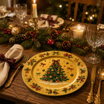 Gold Christmas Charger Plate with Tree and Holly Border - MintiHome