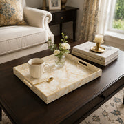 New Year Marble Plastic Tray – White and Gold Veined - MintiHome
