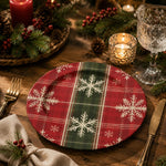 Red and Green Plaid Snowflake Christmas Charger Plate for Dinner - MintiHome