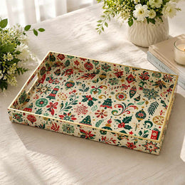 Christmas Poinsettia & Tree Plastic Tray – Patchwork Serving Platter - MintiHome