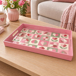 Valentine's Day Plastic Serving Tray – Checkerboard Tulip - MintiHome
