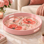 Valentine's Day Plastic Serving Tray – Coral Watercolor Bloom plastic serving tray shown in a round product view.