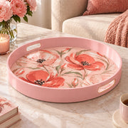 Valentine's Day Plastic Serving Tray – Coral Watercolor Bloom plastic serving tray shown in a round product view.
