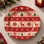 Christmas Decorative Charger Plate – Fair Isle Reindeer full-print plastic serving tray shown in a product view.