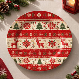 Christmas Decorative Charger Plate – Fair Isle Reindeer full-print plastic serving tray shown in a product view.