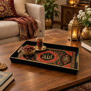 Ramadan & Eid al-Fitr Plastic Serving Tray – Domed Calligraphy Panel plastic serving tray shown in a rectangular styled scene.
