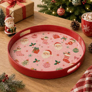 Pink Retro Santa Christmas Plastic Serving Tray with Red Frame - MintiHome