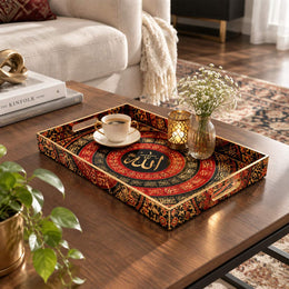 Ramadan Decorative Plastic Serving Tray – Crimson Script Mandala - MintiHome