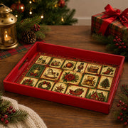Red Christmas Patchwork Tray with Toys, Teddy Bear and Poinsettia - MintiHome