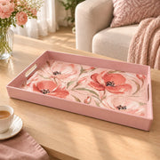 Valentine's Day Plastic Serving Tray – Coral Watercolor Bloom plastic serving tray shown in a rectangular product view.