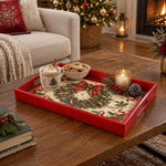 Christmas Decorative Serving Tray – Ribbon Holly Wreath plastic serving tray shown in a rectangular styled scene.