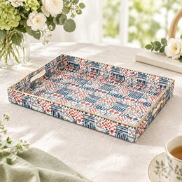 Daily Decorative Plastic Serving Tray – Americana Quilt Patchwork full-print plastic serving tray shown in a product view.