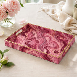 Daily Decorative Plastic Serving Tray – Pink Burgundy Marble - MintiHome