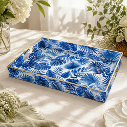 Blue Tropical Serving Tray - Palm Leaf Wedding Decor - MintiHome