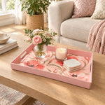 Valentine's Day Plastic Serving Tray – Coral Watercolor Bloom plastic serving tray shown in a rectangular styled scene.