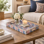 Daily Decorative Plastic Serving Tray – Americana Quilt Patchwork full-print plastic serving tray shown in a styled room scene.