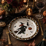 Flying Witch Pumpkin Cat Decorative Plastic Plate – Plaid Border - MintiHome