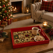 Red Christmas Patchwork Tray with Toys, Teddy Bear and Poinsettia - MintiHome