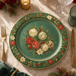 Green Noel Christmas Charger Plate – Ornaments & Poinsettia - MintiHome