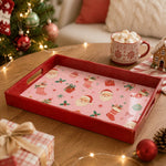 Pink Retro Santa Christmas Plastic Serving Tray with Red Frame - MintiHome