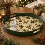 Green Holly Ornament Christmas Plastic Serving Tray - MintiHome