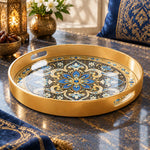 Ramadan & Eid al-Fitr Plastic Serving Tray – Nocturne Arabesque plastic serving tray shown in a round product view.