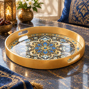 Ramadan & Eid al-Fitr Plastic Serving Tray – Nocturne Arabesque plastic serving tray shown in a round product view.
