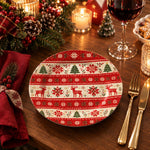 Christmas Decorative Charger Plate – Fair Isle Reindeer full-print plastic serving tray shown in a styled room scene.