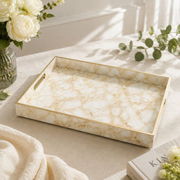 New Year Marble Plastic Tray – White and Gold Veined - MintiHome