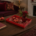 Burgundy Folk Floral Plastic Serving Tray – Red Bloom - MintiHome