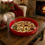 Red Christmas Patchwork Tray with Toys, Teddy Bear and Poinsettia - MintiHome
