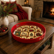 Red Christmas Patchwork Tray with Toys, Teddy Bear and Poinsettia - MintiHome