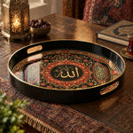 Ramadan & Eid al-Fitr Plastic Serving Tray – Domed Calligraphy Panel plastic serving tray shown in a round product view.