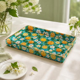 Orange Blossom Serving Tray - Turquoise Citrus Decor - MintiHome