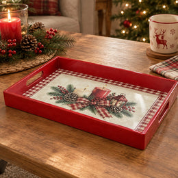 Christmas Decorative Serving Tray – Gingham Candle Gathering plastic serving tray shown in a rectangular product view.