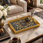 Ramadan & Eid al-Fitr Plastic Serving Tray – Nocturne Arabesque plastic serving tray shown in a rectangular styled scene.
