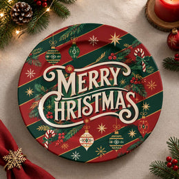 Christmas Decorative Charger Plate – Striped Merry Christmas - MintiHome